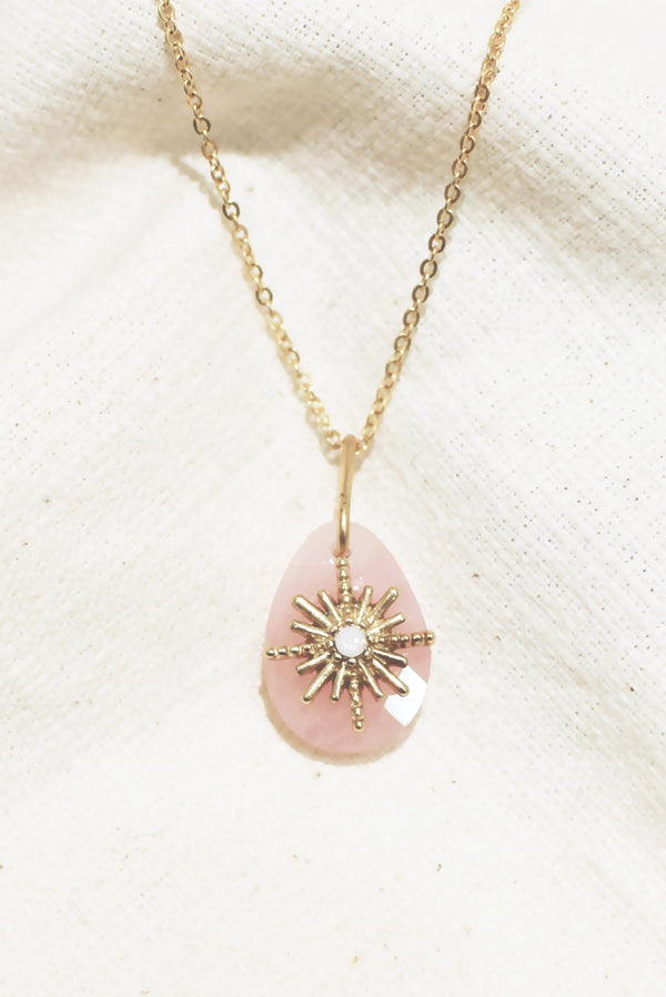 COLLIER COURT AGLAÉ, EN QUARTZ ROSE